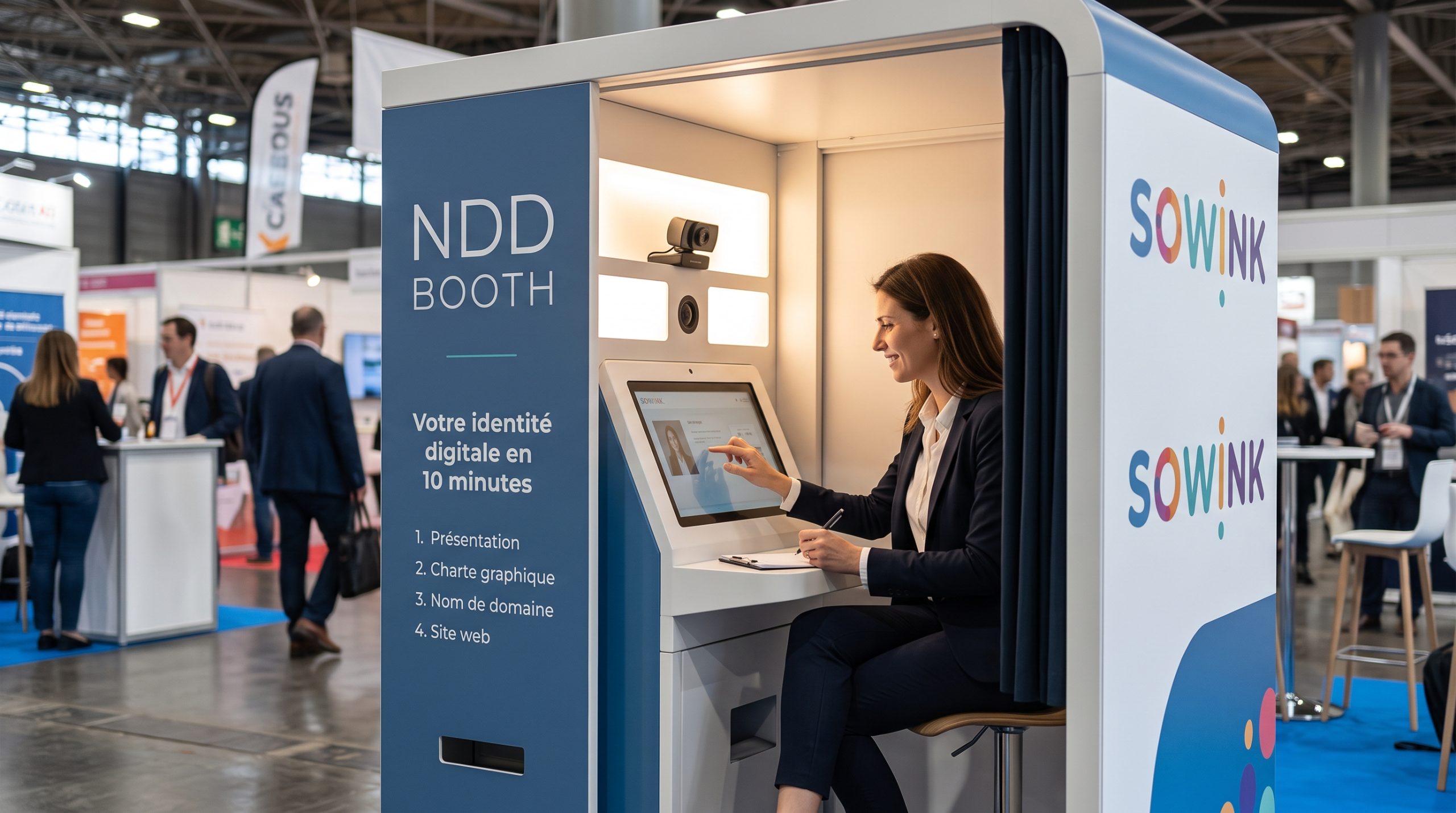 Un chef d'entreprise utilisant le NDD Booth pour créer son identité digitale